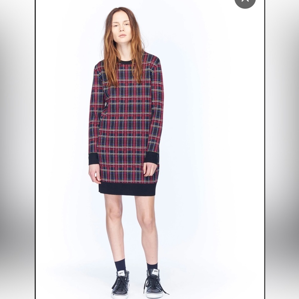 6397 Marino Wool Mini Dress In Stewart Plaid Size Large